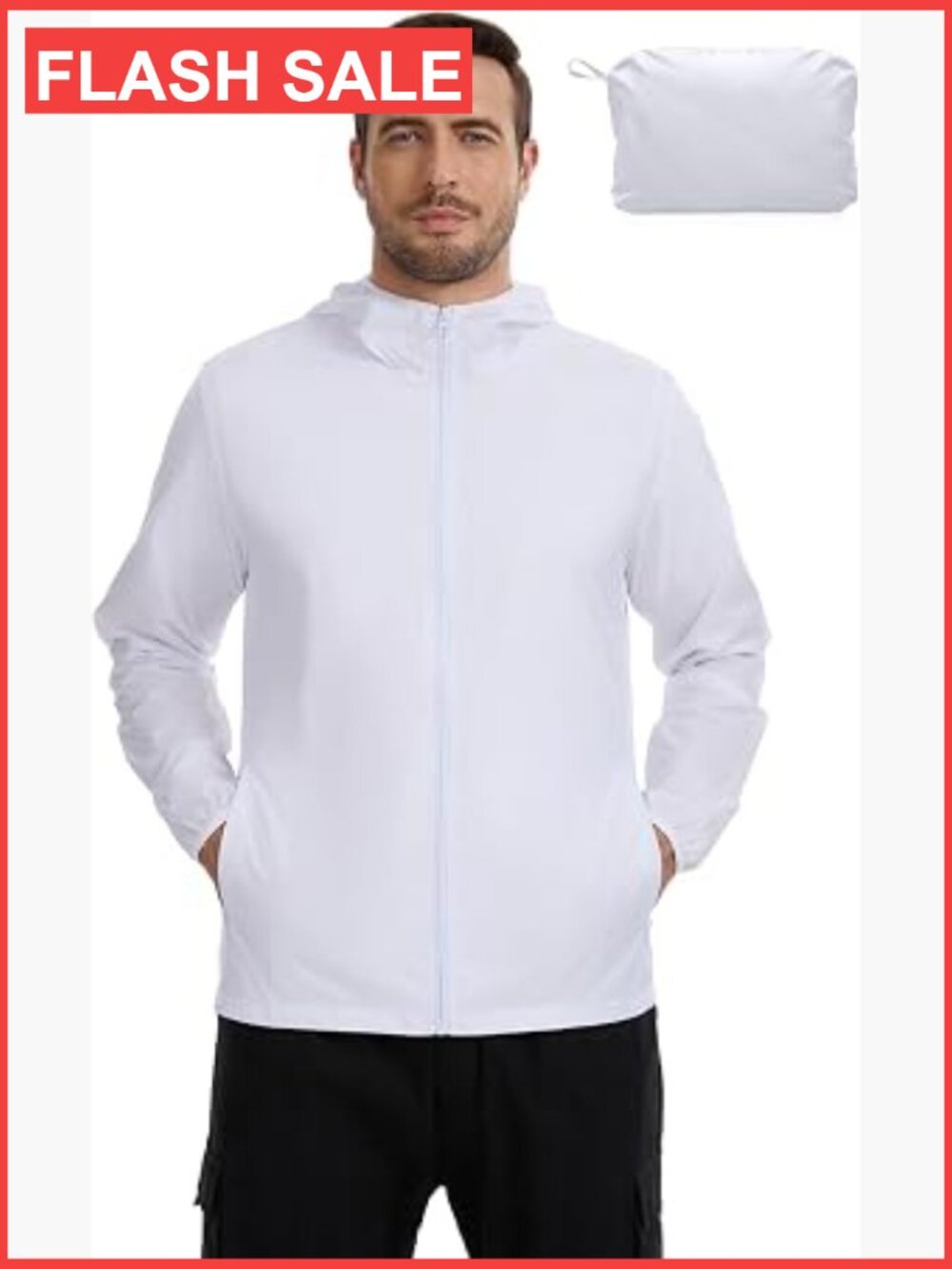 Men's Packable Windbreaker Jacket Lightweight Hooded Zipper Pockets